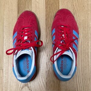 Adidas Gazelle Bold Red Sneakers with Blue Stripes